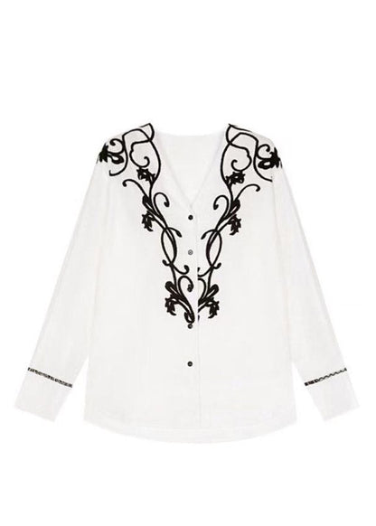Original Design White V Neck Print Shirt and Shorts Two Pieces Set Spring