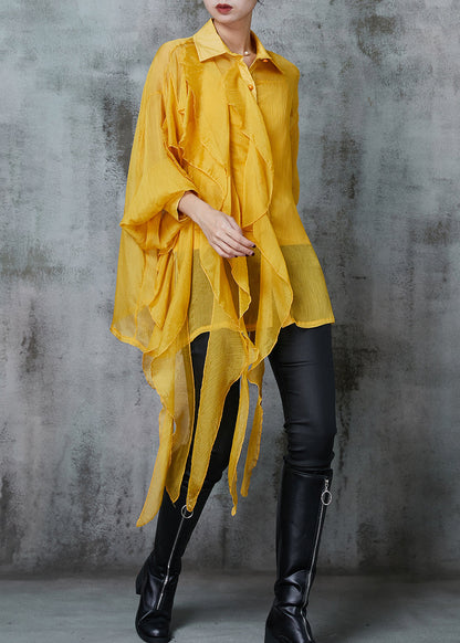 Original Design Yellow Asymmetrical Design Chiffon Blouses Spring