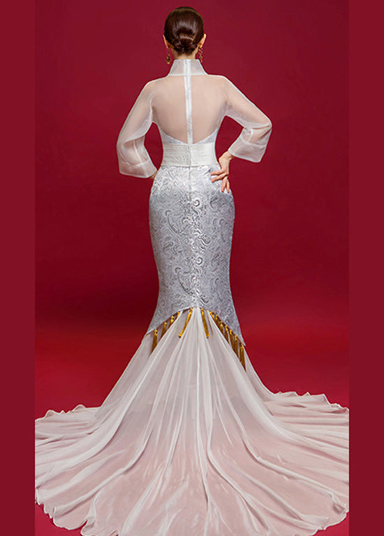 Original Embroidered Tasseled Party Long Tail Evening Dress New