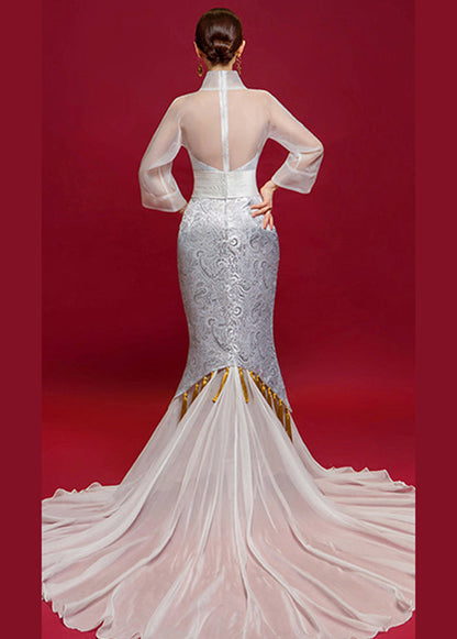 Original Embroidered Tasseled Party Long Tail Evening Dress New