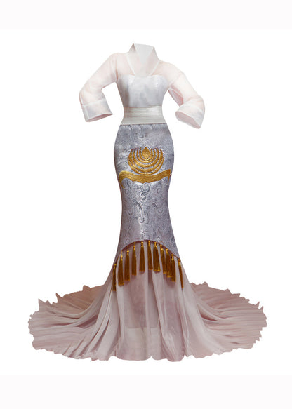 Original Embroidered Tasseled Party Long Tail Evening Dress New