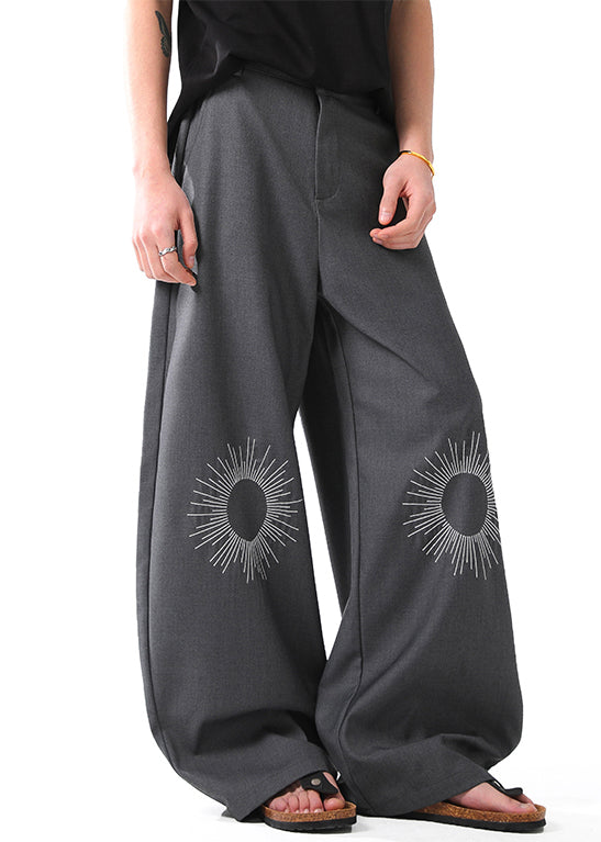 Original Grey Embroideried High Waist Cotton Pants Summer