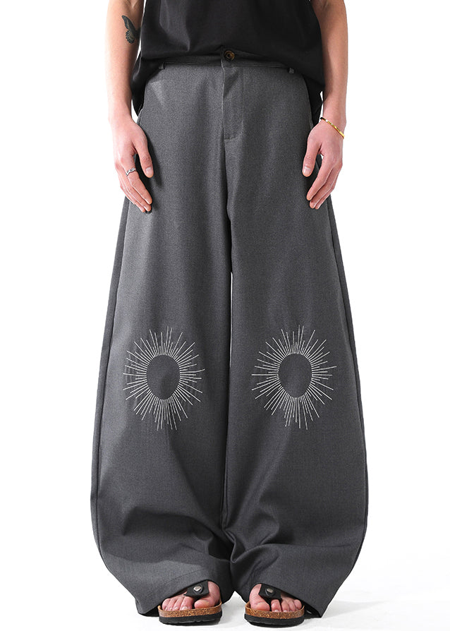Original Grey Embroideried High Waist Cotton Pants Summer
