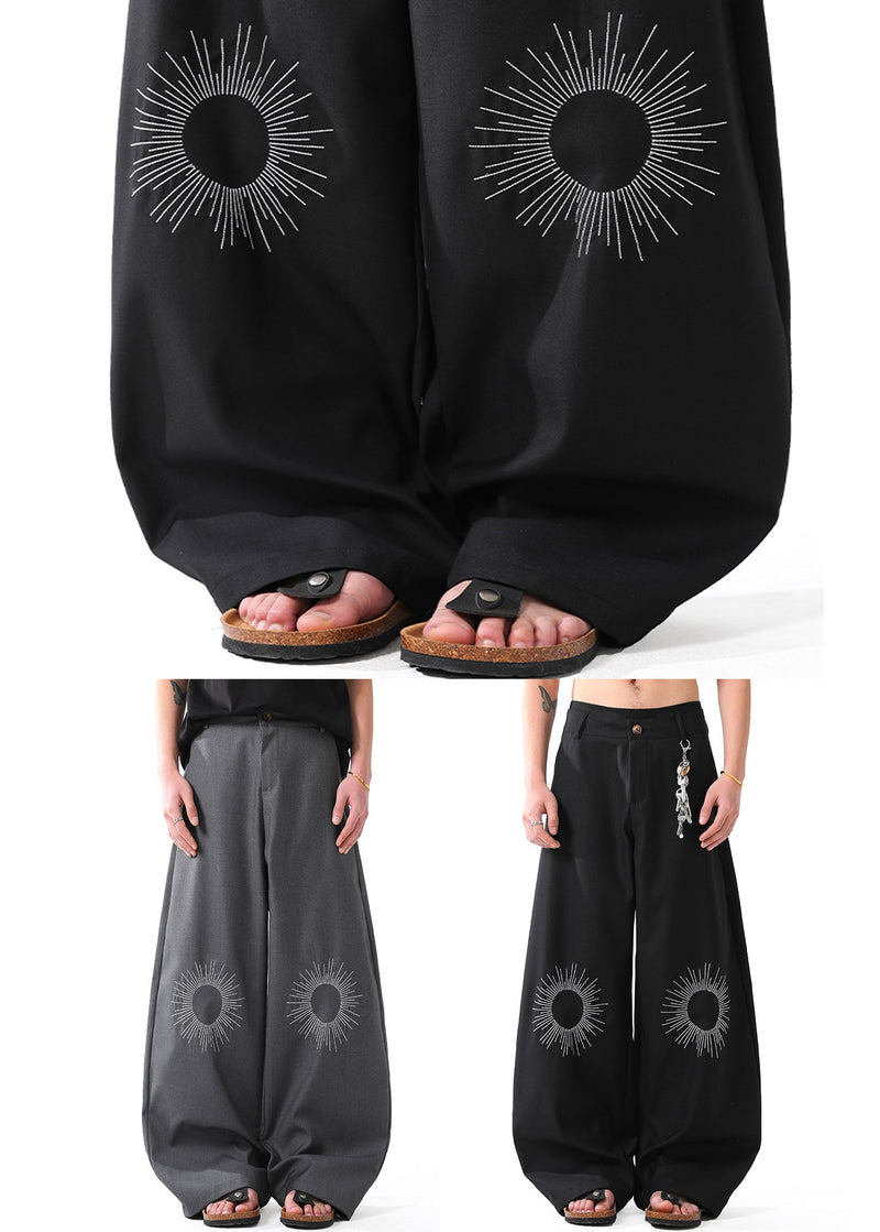 Original Grey Embroideried High Waist Cotton Pants Summer