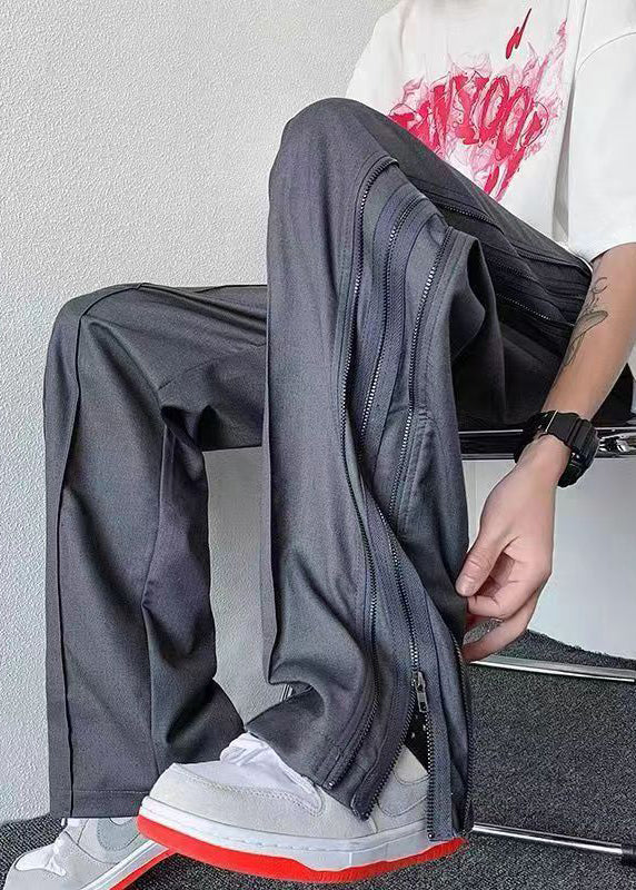 Original Grey Zip Up Pockets Cotton Pants Clothing Summer