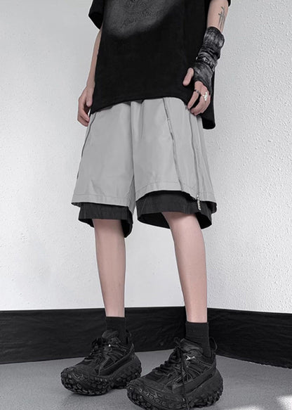 Original Grey Zippered False Two Pieces Cotton Shorts Summer
