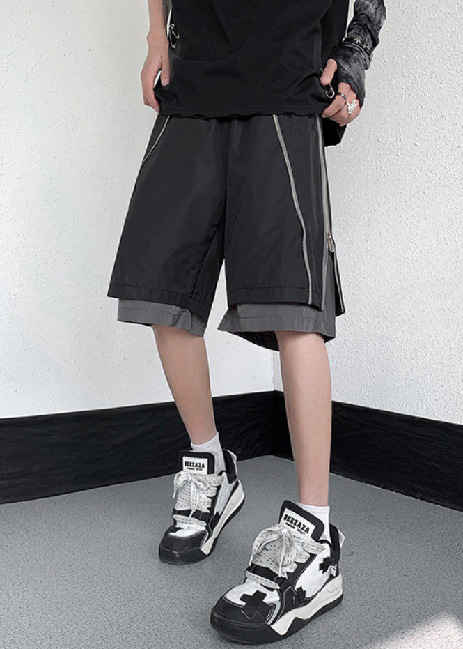 Original Grey Zippered False Two Pieces Cotton Shorts Summer