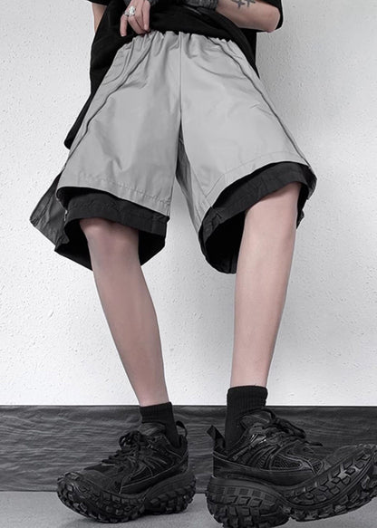 Original Grey Zippered False Two Pieces Cotton Shorts Summer