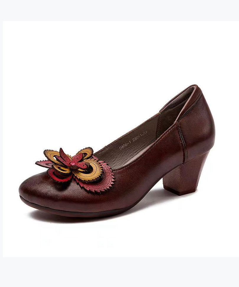 Original Handmade Retro Coffee Chunky Heel