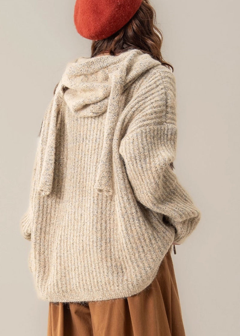 Original Khaki Hooded Button Cozy Knit Coat Spring
