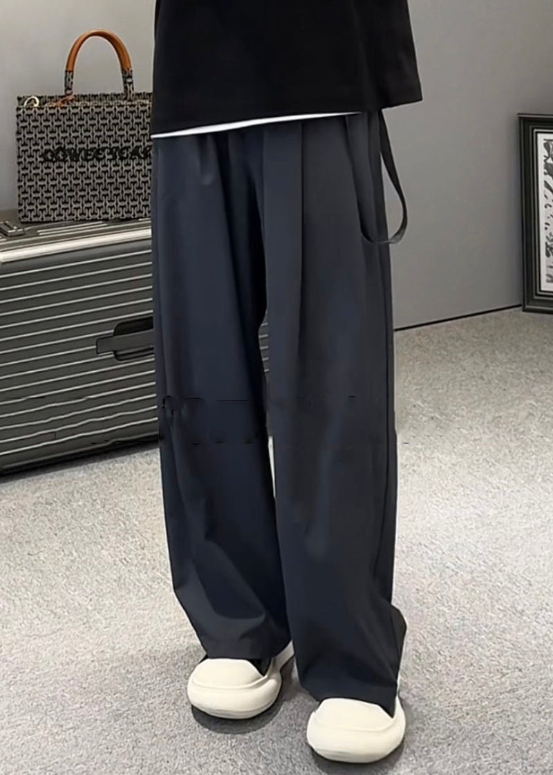 Original Khaki Pockets Elastic Waist Ice Silk Wide Leg Pants Summer