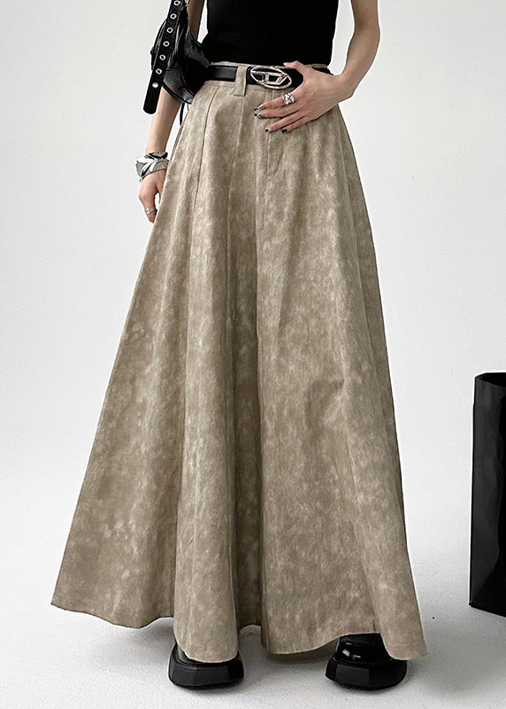 Original Khaki Tie Dye a Line Patchwork Skirt