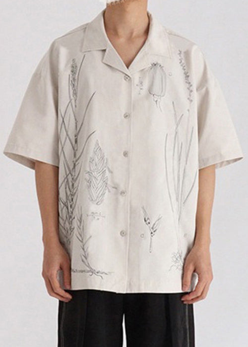 Original Light Grey Print Button Cotton Shirt Summer