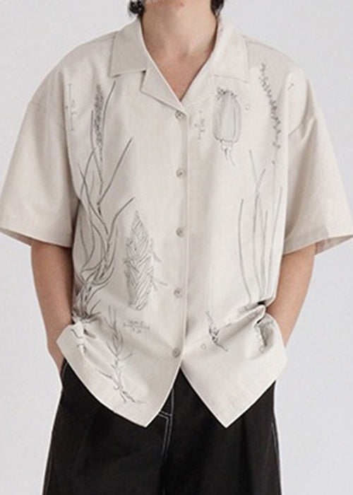 Original Light Grey Print Button Cotton Shirt Summer