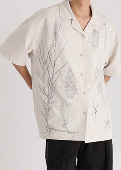 Original Light Grey Print Button Cotton Shirt Summer