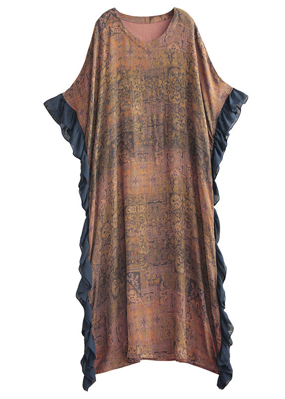 Original O-neck Ruffled Print Cotton Dresses Half Sleeve