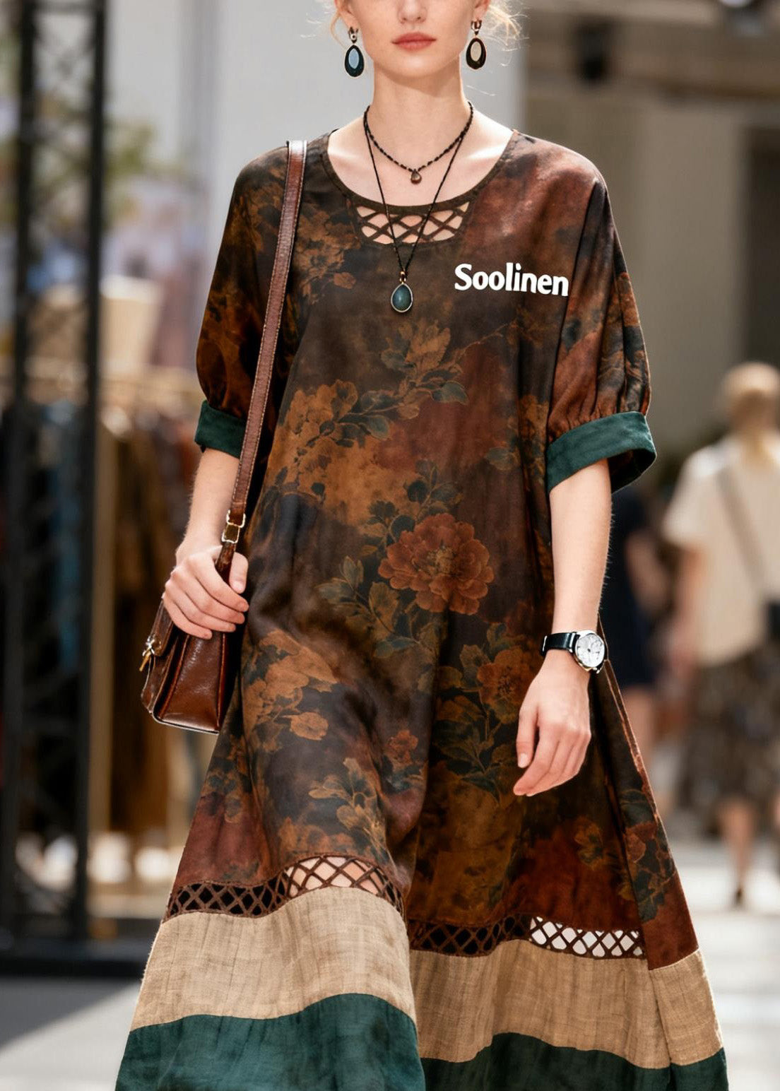 Original Print Hollow Out Patchwork Cotton Dresses Summer