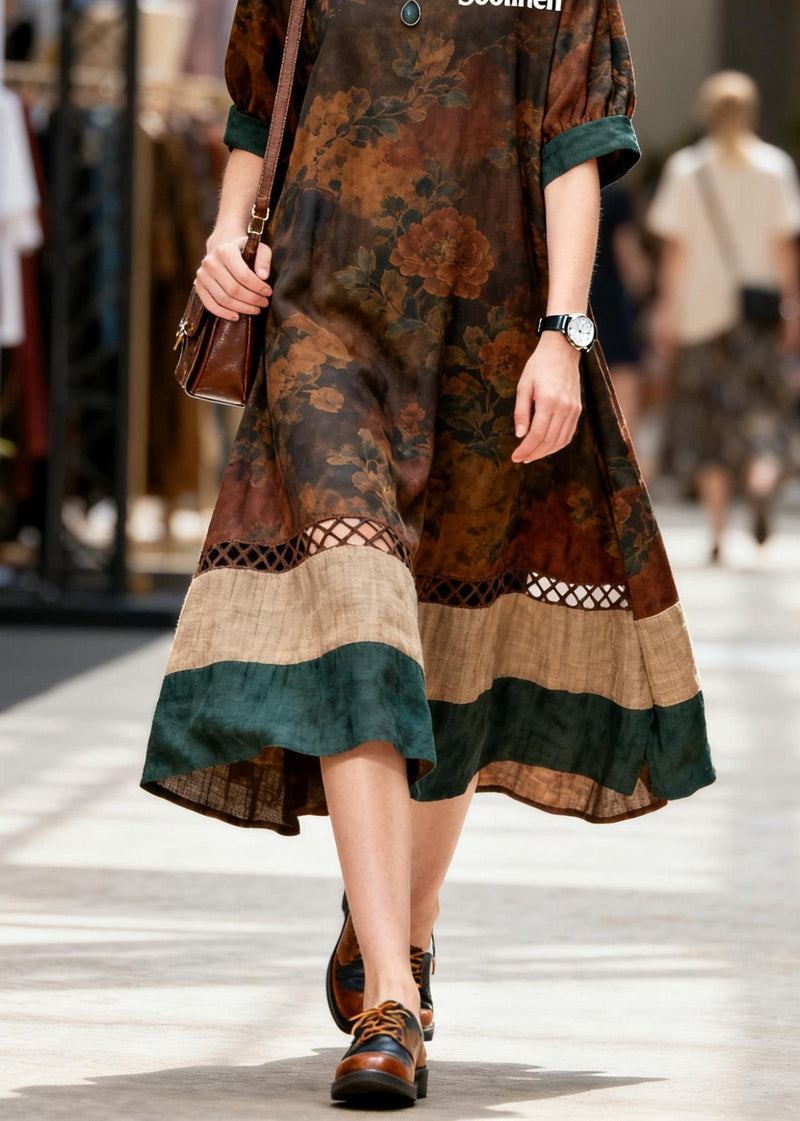Original Print Hollow Out Patchwork Cotton Dresses Summer