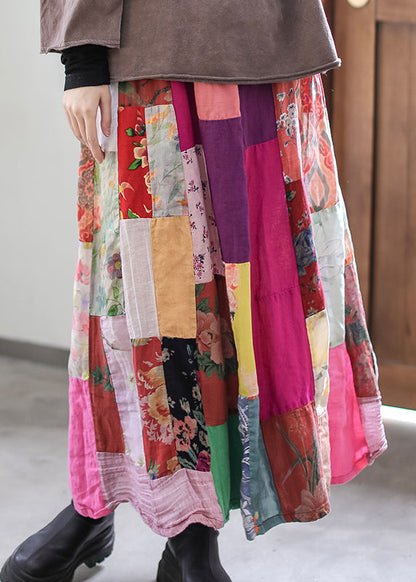 Original Rainbow Print Patchwork a Line Skirt Summer