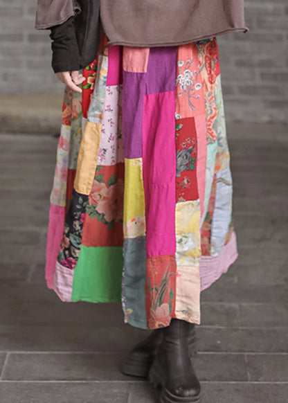 Original Rainbow Print Patchwork a Line Skirt Summer
