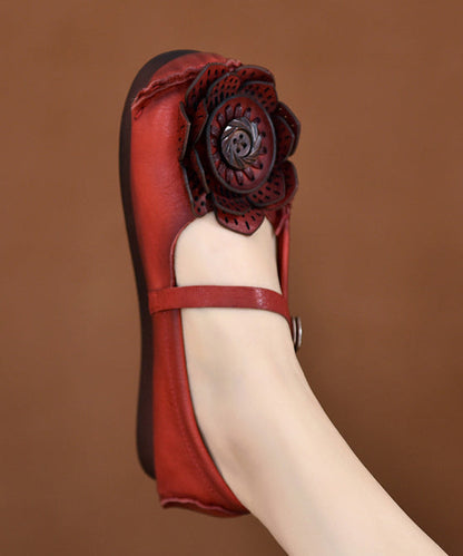 Original Retro Red Soft Sole Cowhide Leather Flats Shoes