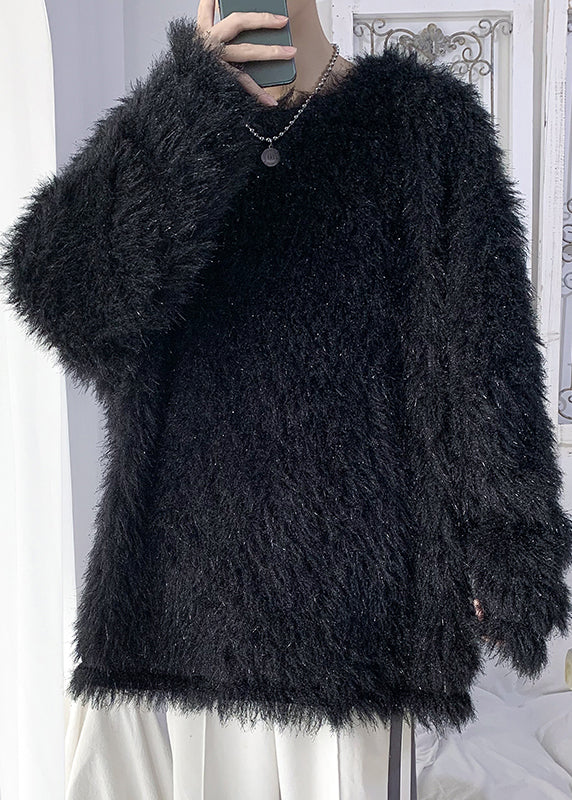 Original White O Neck Mink Hair Knitted Sweater Tops Winter