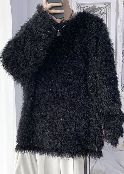 Original White O Neck Mink Hair Knitted Sweater Tops Winter