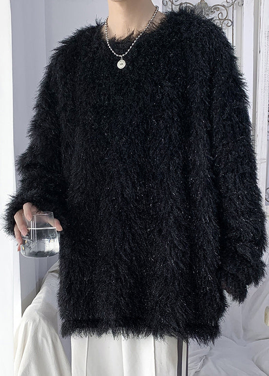Original White O Neck Mink Hair Knitted Sweater Tops Winter