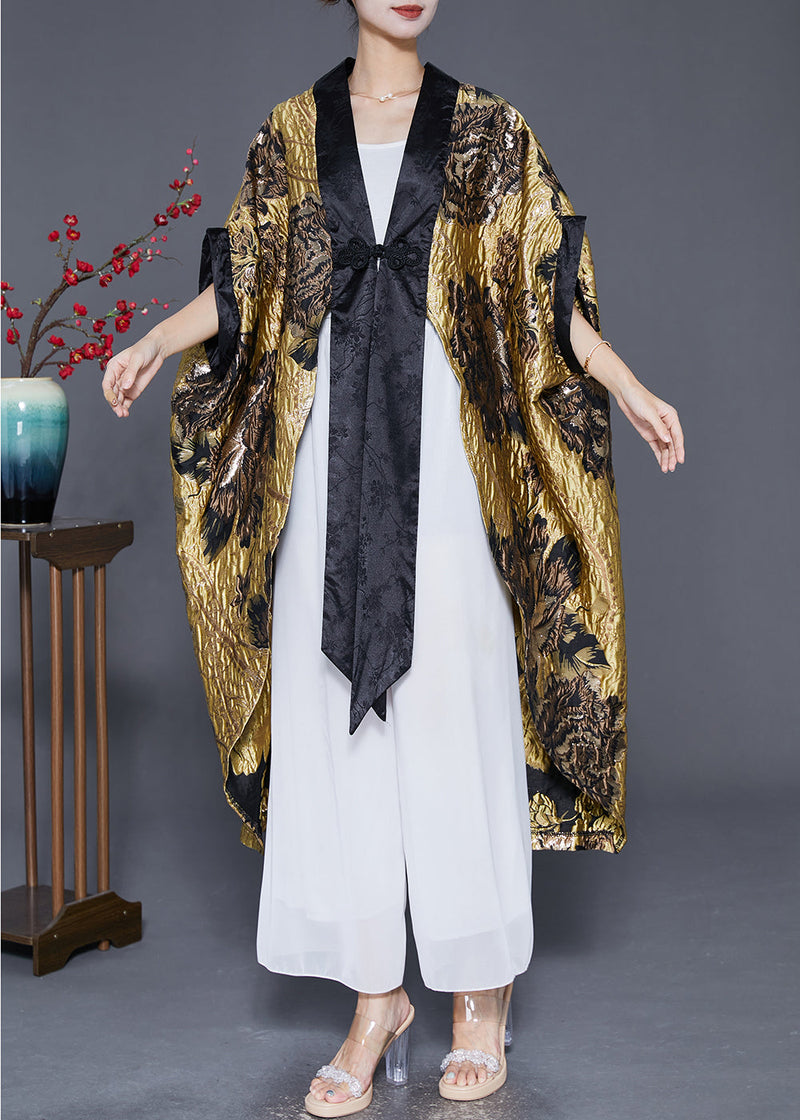 Original Yellow Oversized Patchwork Jacquard Silk Cardigan Fall