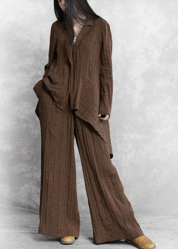 Original Brand Pleated Chocolate Suit Irregular One-button Jacket New Two-piece Suit