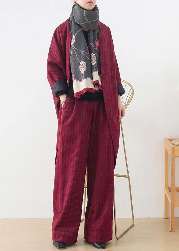Original Design Red Woolen Suit Female Cocoon-shaped Irregular Mid-length Coat Autumn and Winter