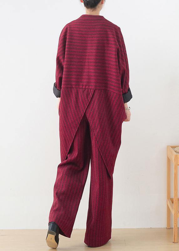 Original Design Red Woolen Suit Female Cocoon-shaped Irregular Mid-length Coat Autumn and Winter