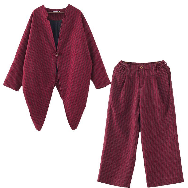 Original Design Red Woolen Suit Female Cocoon-shaped Irregular Mid-length Coat Autumn and Winter