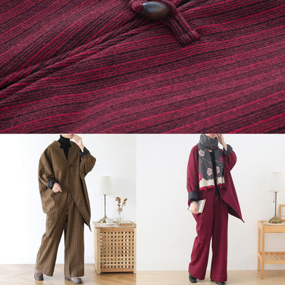 Original Design Red Woolen Suit Female Cocoon-shaped Irregular Mid-length Coat Autumn and Winter