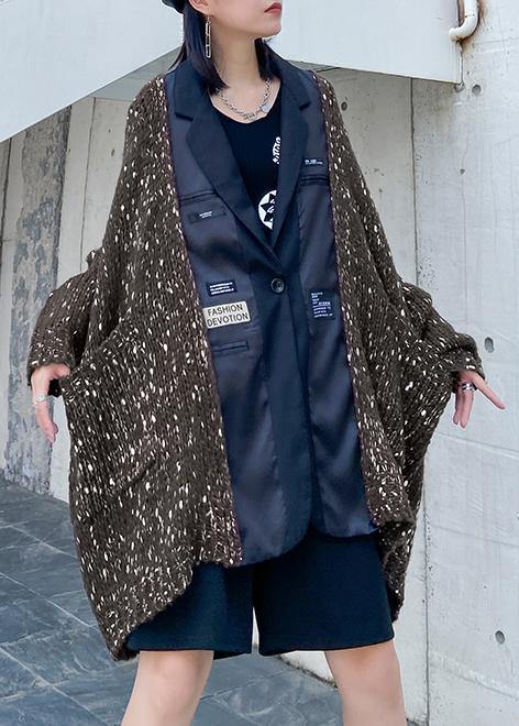 Oversize Knit Outwear Fall Chocolate Patchwork Pockets Knitted Outwear