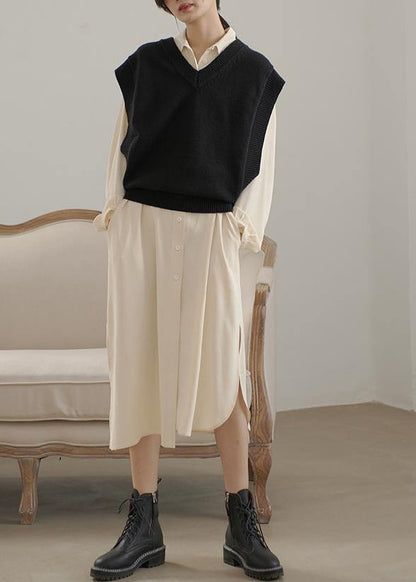 Oversized Gray Knit Tops Oversized V Neck Sleeveless Tops