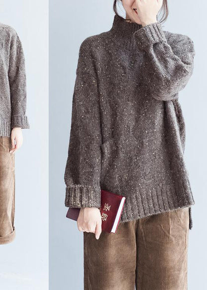 Oversized Chocolate Knit Sweaters High Neck Warm Winter Knit Tops