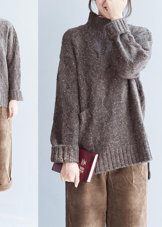 Oversized Chocolate Knit Sweaters High Neck Warm Winter Knit Tops