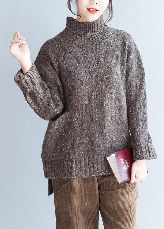 Oversized Chocolate Knit Sweaters High Neck Warm Winter Knit Tops