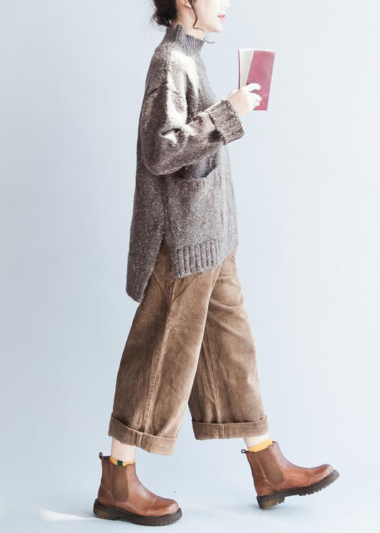 Oversized Chocolate Knit Sweaters High Neck Warm Winter Knit Tops