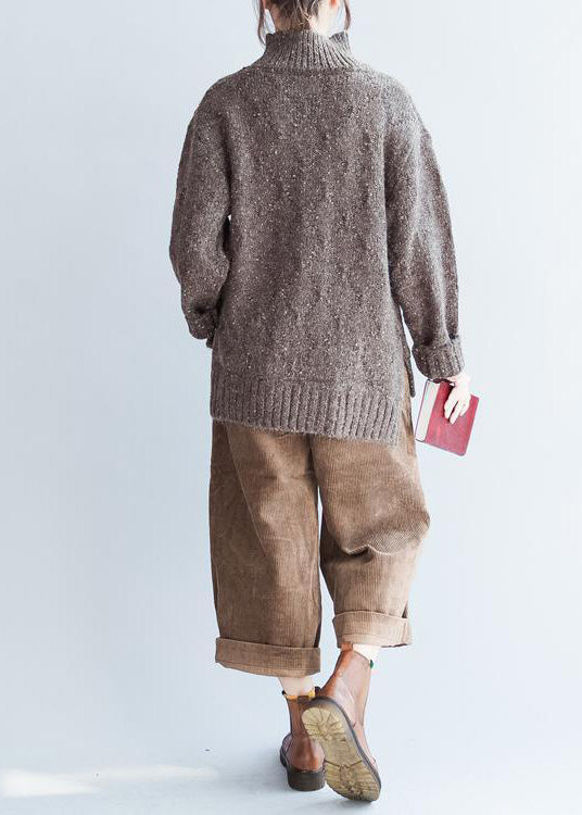 Oversized Chocolate Knit Sweaters High Neck Warm Winter Knit Tops