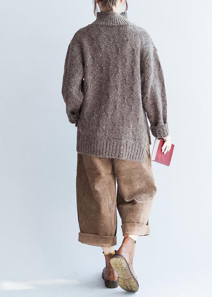 Oversized Chocolate Knit Sweaters High Neck Warm Winter Knit Tops