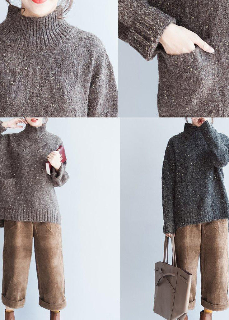 Oversized Chocolate Knit Sweaters High Neck Warm Winter Knit Tops
