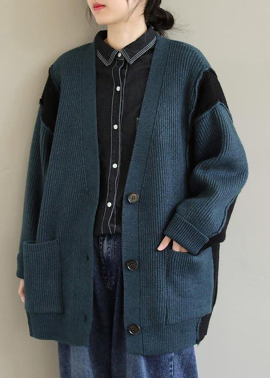 Oversized Spring Green Knit Sweat Tops Oversize V Neck Button Down Sweater Tops