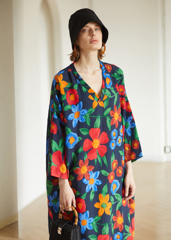 Oversized V Neck Cotton Vacation Robe Dresses Fall