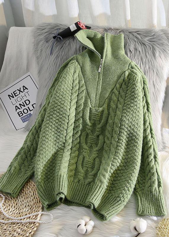 Oversized Beige Knitted Pullover High Neck Zippered Fall Knit Sweat Tops