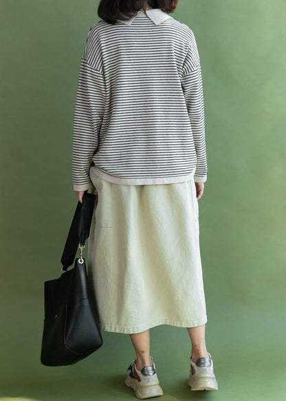 Oversized Beige Striped Knitted Blouse Clothing Lapel Collar Knit Blouse