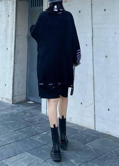 Oversized Black Letter Knit Tops V Neck Fall Sweaters