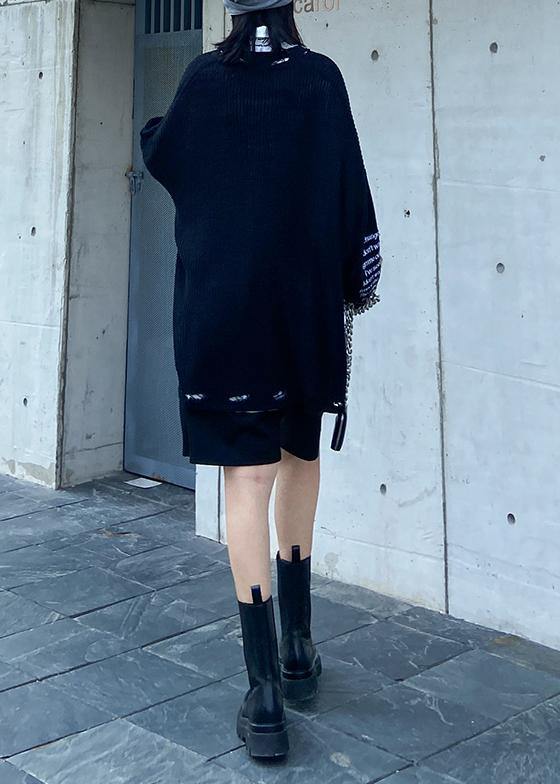 Oversized Black Letter Knit Tops V Neck Fall Sweaters