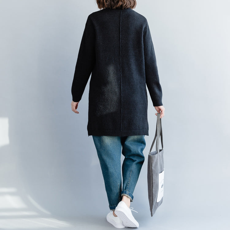 Oversized Black Sweater Outfit Funny O Neck Knitted Tops